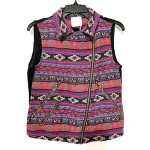 Line & Dot Women’s Medium Aztec Boho Multicolor Zip Up Vest Pockets Studded NWT